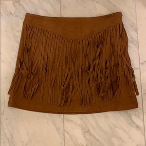 Suede front-fringe skirt